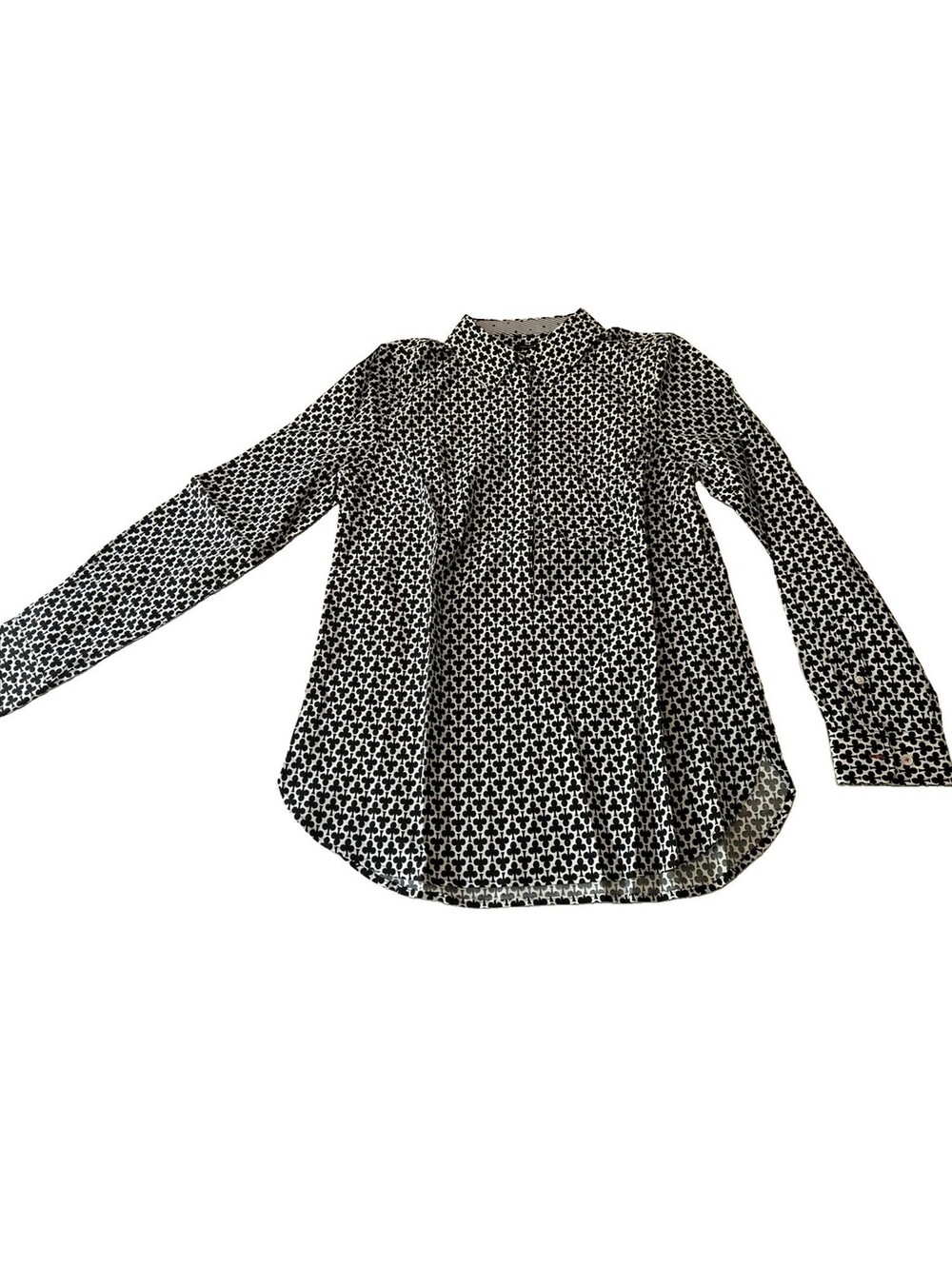 Talbots Women's Wrinkle Resistant Geometric Button-Down Shirt 4 Black/White